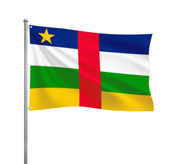 Central African Republic National flag waving in the wind on a silver pole, isolated on transparent background