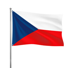 Czech Republic National flag waving in the wind on a silver pole, isolated on transparent background