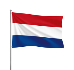 Netherlands National Flag waving in the wind with red, white, and blue stripes, isolated on transparent background