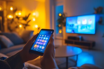 A person using their smartphone to control smart home devices
