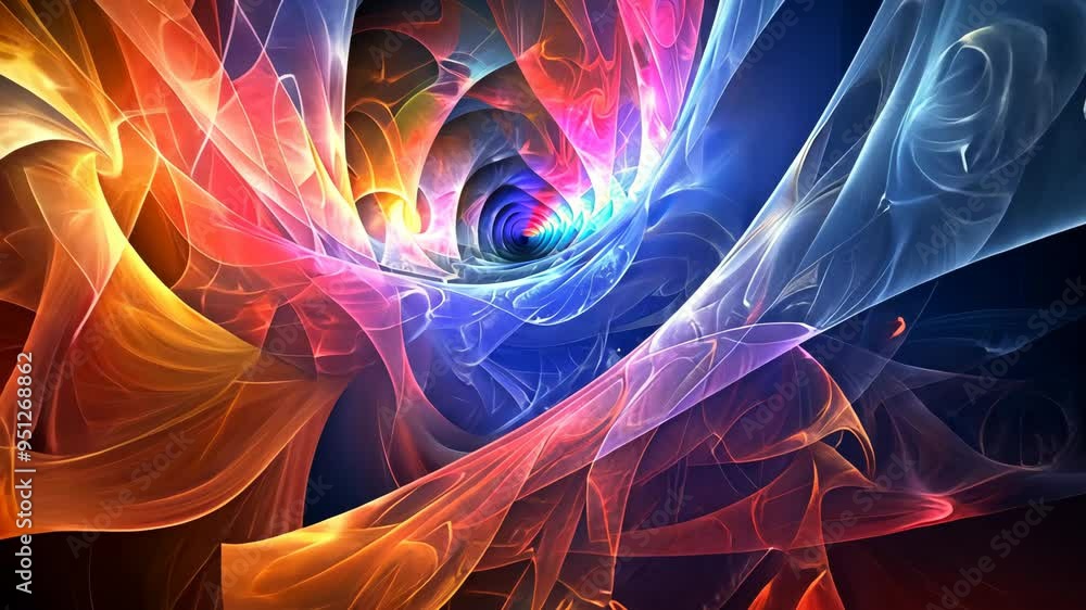 Poster vibrant abstract swirl pattern showcasing colors and shapes in a dynamic spiral formation