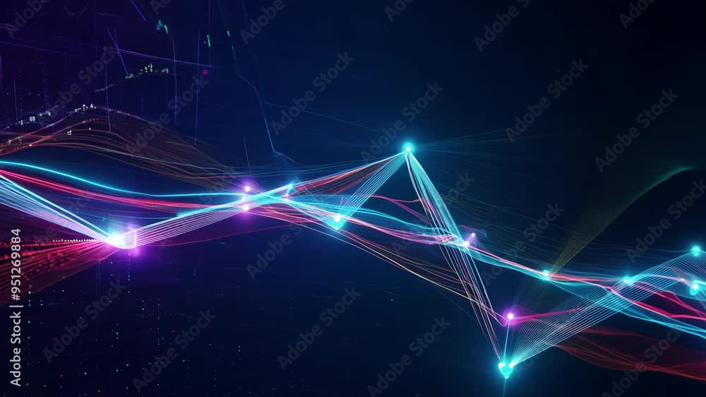 Poster dynamic light trails and vibrant patterns illuminate the night sky during a stunning visual display