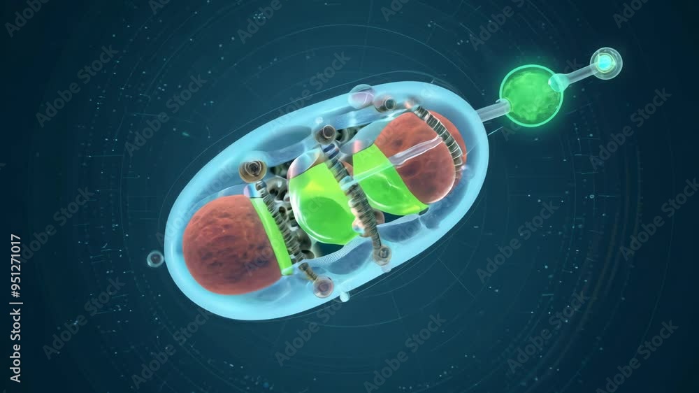 Poster exploring the structure and function of a mitochondrion in a detailed 3d animation