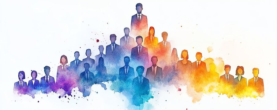 Sales organization chart, hierarchical structure with roles defined, corporate setting, Watercolor style