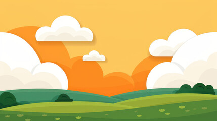 Obraz premium A serene pastel meadow under soft clouds and a warm yellow sky, perfect for digital designs and calming backgrounds.