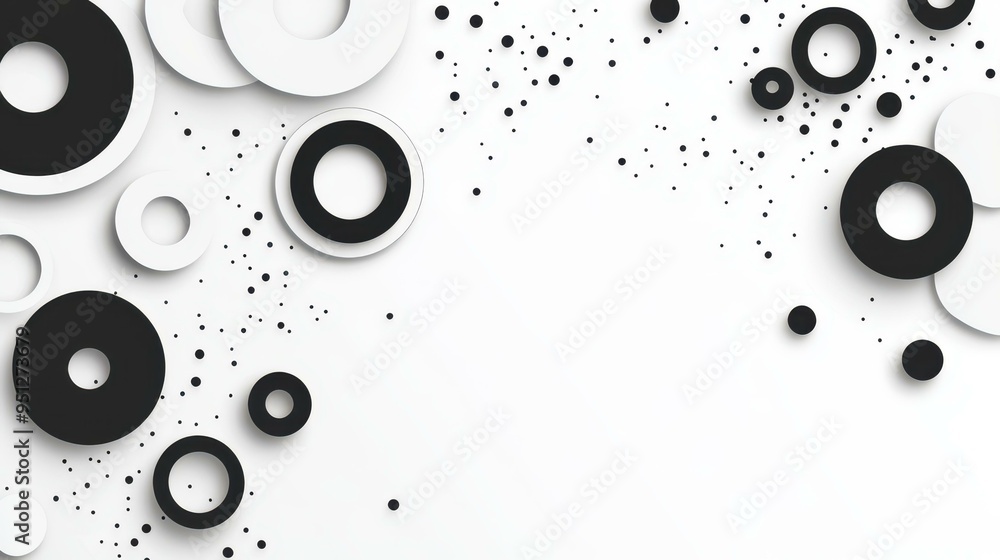 Poster Experience a sleek digital future with abstract white backgrounds and bold black circle rings in a modern design.