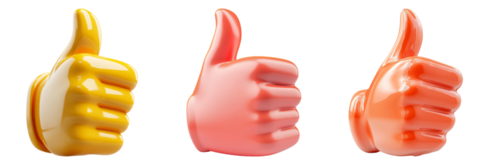Thumbs up icons in different styles and colors isolated on transparent background