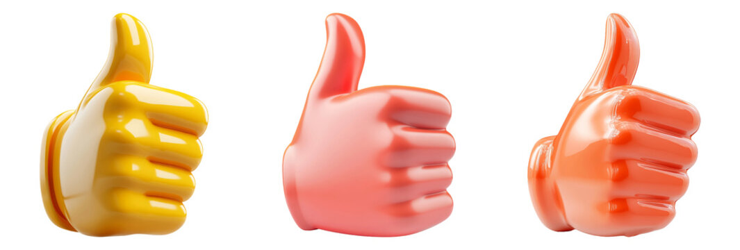 Thumbs up icons in different styles and colors isolated on transparent background