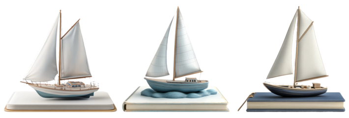Mini sailboats collection isolated on transparent background