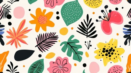 Discover a modern exotic floral jungle pattern, beautifully blended in a seamless design full of vibrant colors and textures.