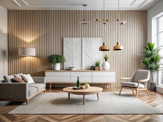 Obraz premium white wood veneer modern minimalist design Scandinavian-inspired interior accents handcrafted wood products sustainable wood furniture eco-friendly home decor luxury living room furniture 