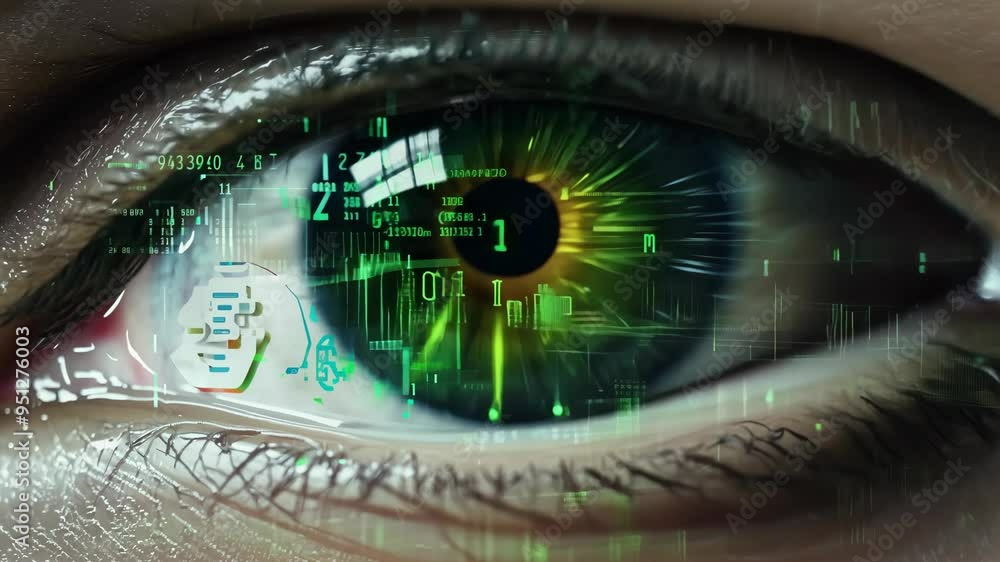Poster exploring the intersection of technology and humanity through a digital eye visualization