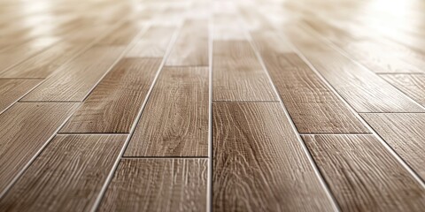 Pale wood grain design on a tiled surface featuring narrow dark grout lines.
