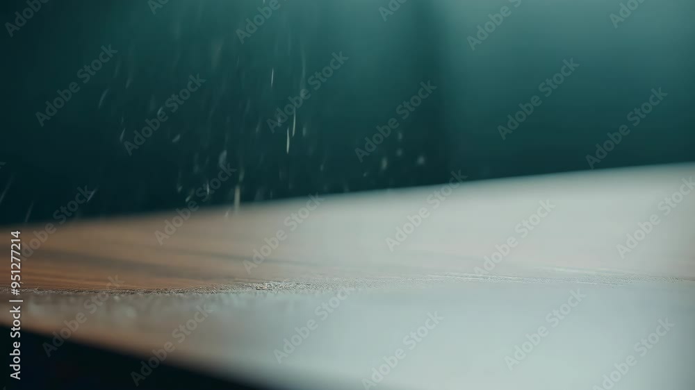 Poster close-up of a finely crafted wooden table showcasing intricate grain patterns under soft light