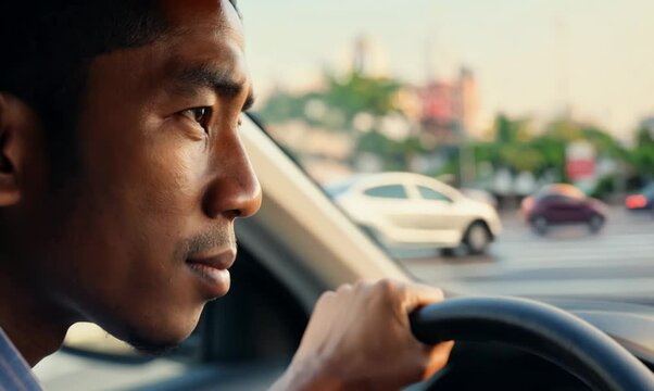 Indonesian Man Parallel Parking in Busy City Street