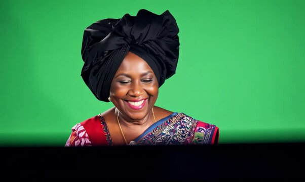 Nigerian Woman Enjoying Television with Chroma Green Screen