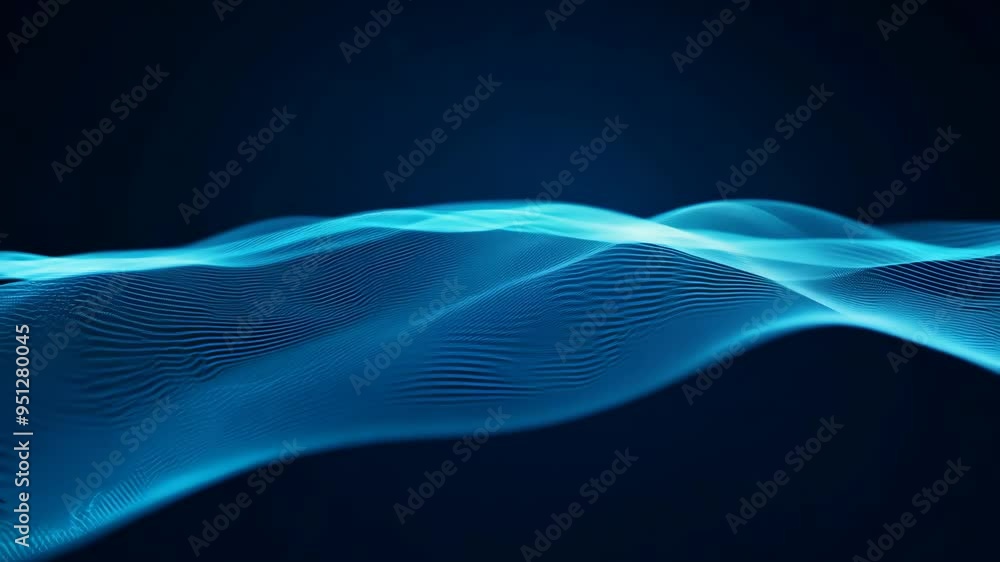 Poster flowing blue waves create mesmerizing patterns of light in a dark environment during an artistic sho