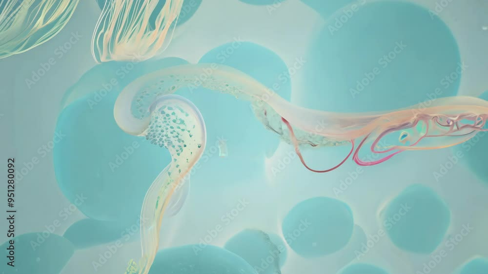 Aufkleber exploring microscopic details of cellular structures in a vibrant aqueous environment