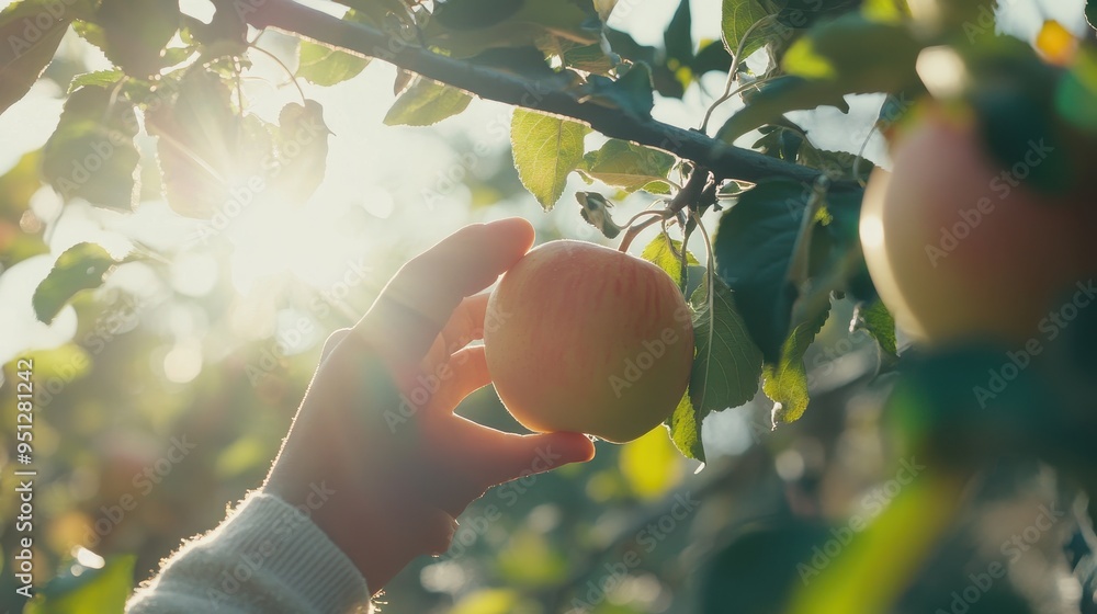 Wall mural Plucking Fresh Peaches from the Tree in Warm Sunlight