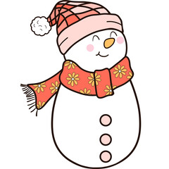 Groovy retro christmas snowman with scarf and beanie clipart Trendy hippie cartoon doodle drawing art illustration