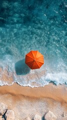 Naklejka premium Aerial View of Sun Umbrella on Serene Summer Beach with Clear Space