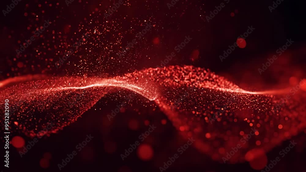 Poster captivating red particles swirling gracefully in a mesmerizing flow during an ambient light performa