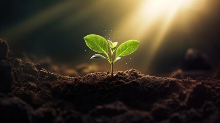 an image of a small plant growing out of a soil