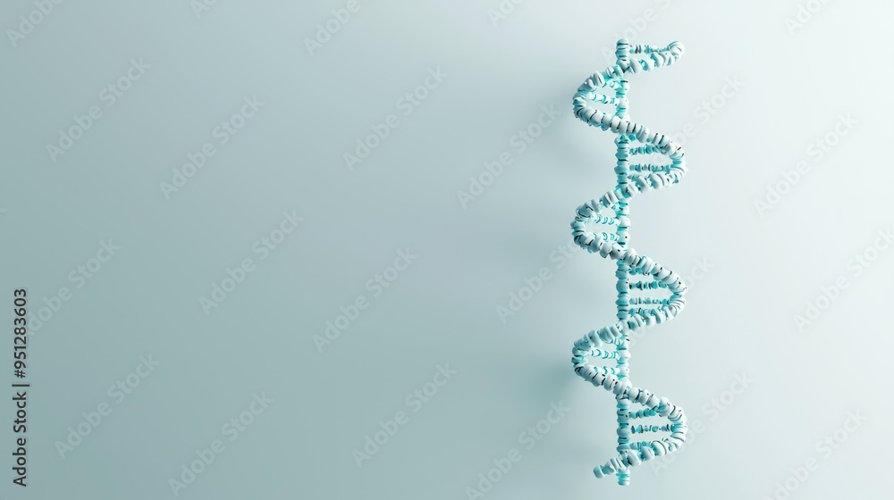 Poster glowing 3d dna helix on minimalistic white background | scientific genetics illuminated | high resol