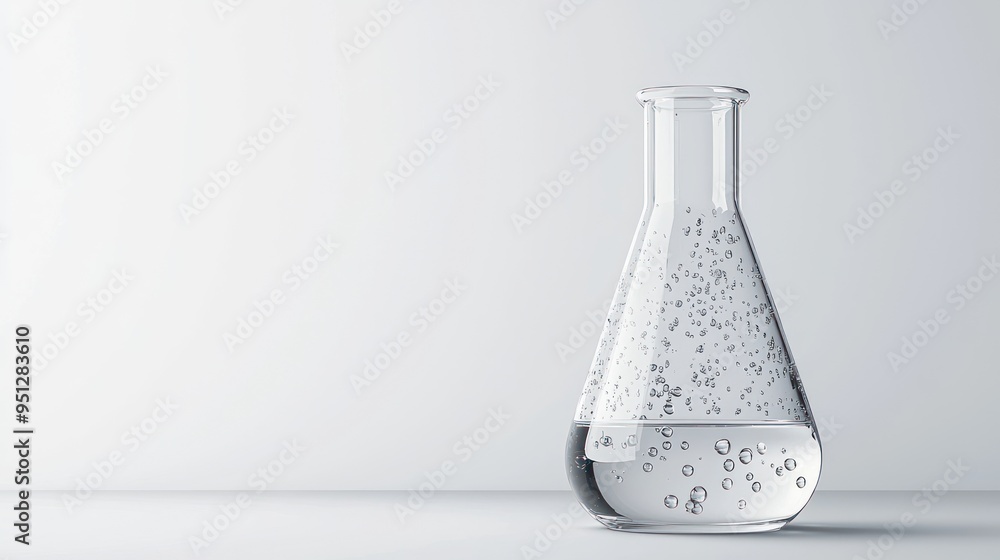 Poster futuristic minimalist 3d render of beaker with liquid in laboratory setting on pure white background