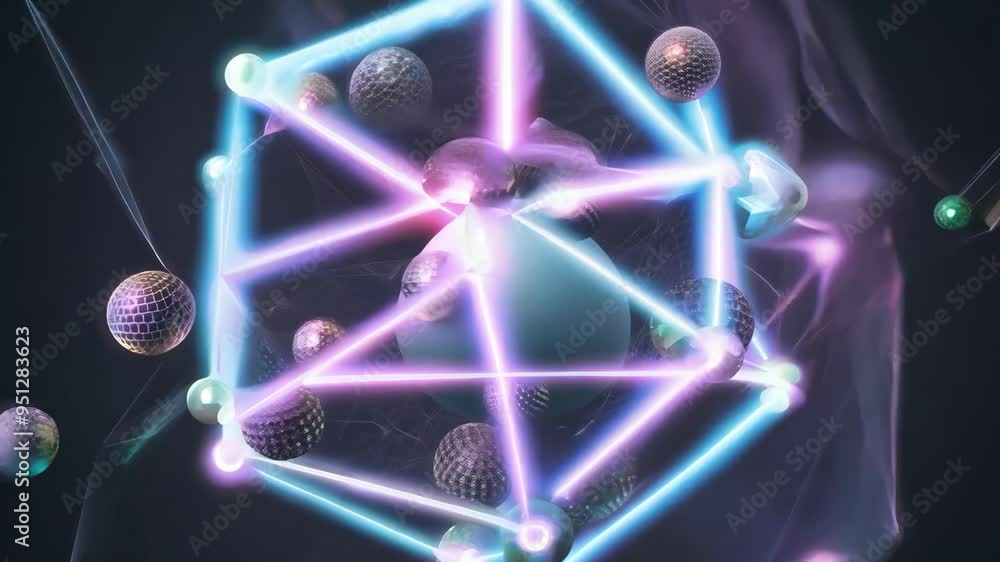 Poster exploring the intricate structure of molecular formations in a dynamic scientific visualization