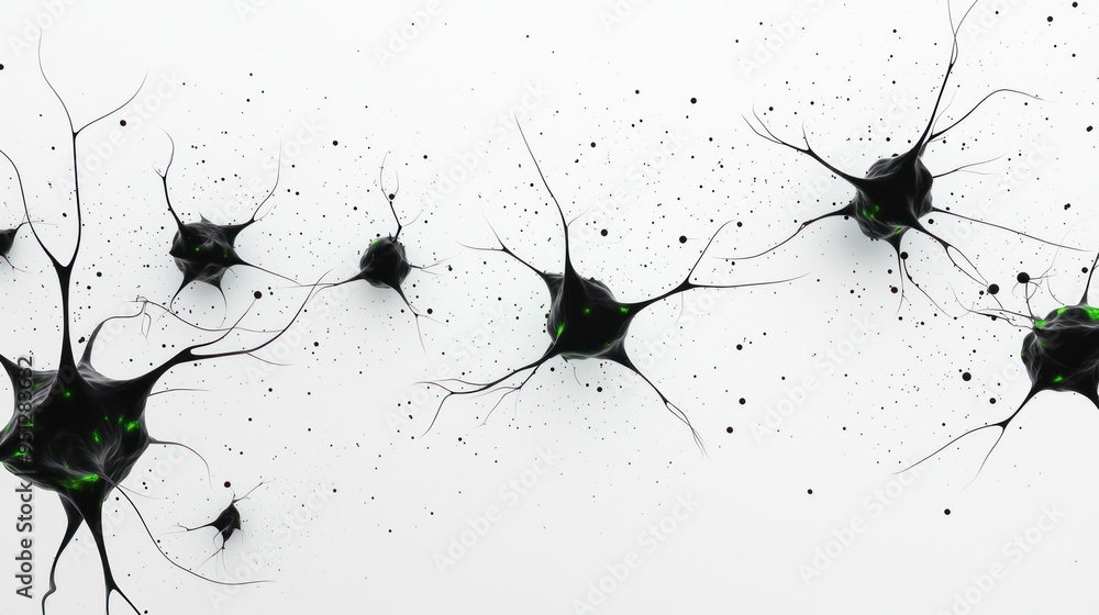 Poster illuminated abstract neurons - 3d render in high luminosity on white background | neuroscience conce