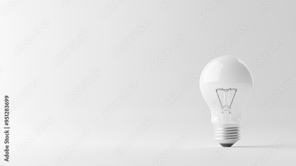 Poster illuminating innovation - 3d render of high luminosity light bulb symbolizing ideas on white backgro