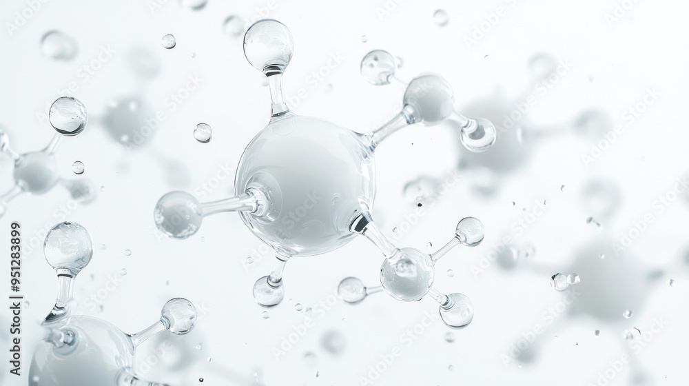 Aufkleber futuristic 3d render of minimalist molecular structure with science elements on white surface | high