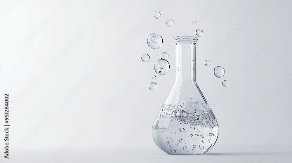 Poster ethereal 3d render of floating chemical flask on clean white background - high luminosity 8k, genera