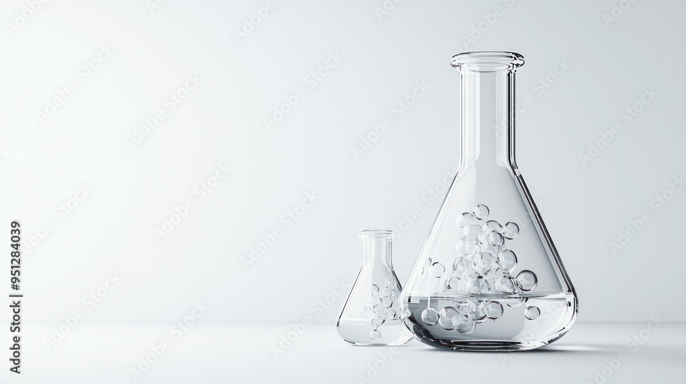Poster minimalist 3d render of floating chemical flask on clean white background with high luminosity, 8k r
