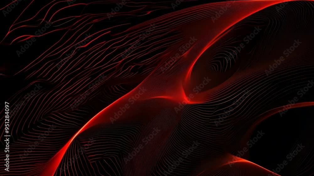Poster abstract red and black wave patterns flowing gracefully in a digital animation environment