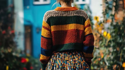 Vibrant Fall Fashion: Knit Sweater and Pleated Skirt