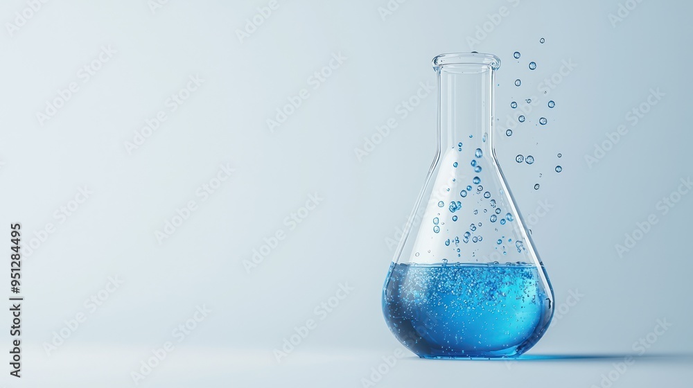 Poster futuristic minimalist 3d laboratory flask with blue liquid - high luminosity science concept in 8k r