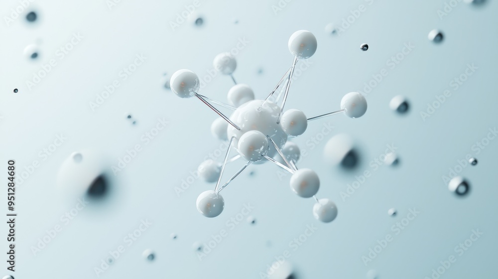 Poster ethereal white atom with orbiting electrons - minimalist 3d render in high luminosity (8k resolution