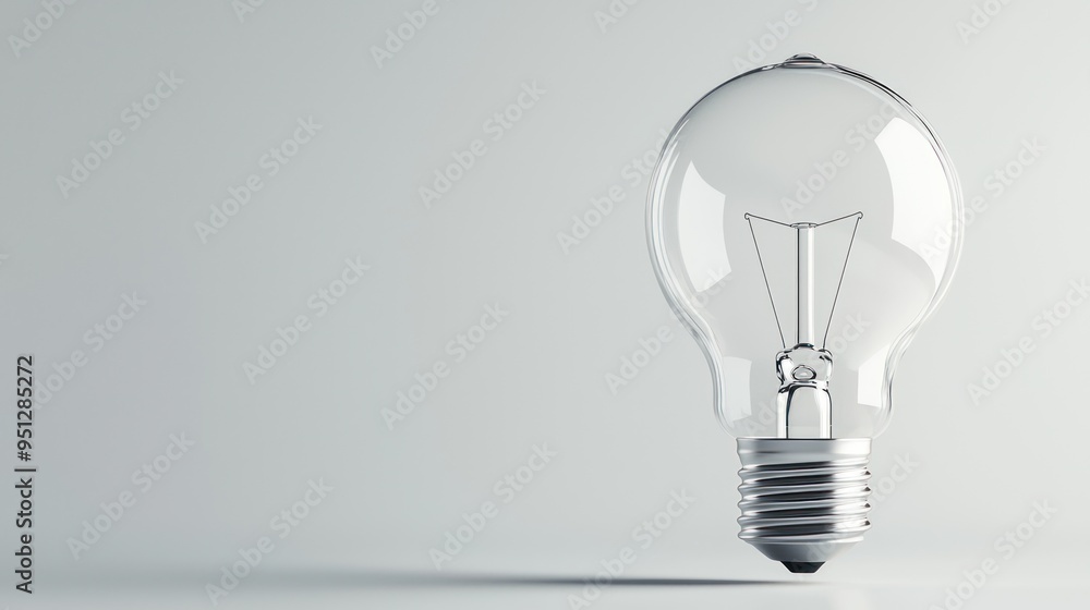 Aufkleber innovative minimalism: 3d render of luminous floating light bulb on clean background in 8k resolutio