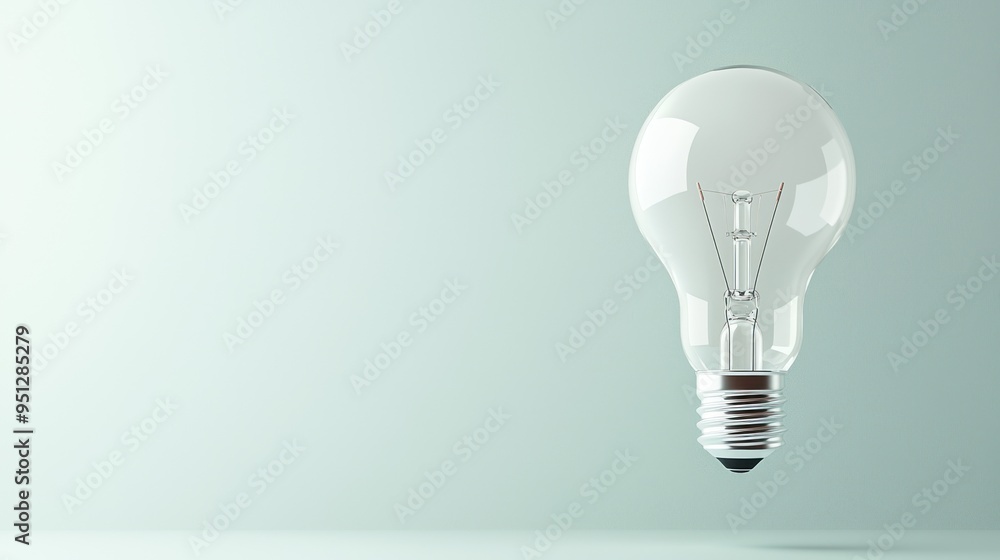 Poster illuminating innovation - minimalist 3d render of floating white light bulb on clean background with