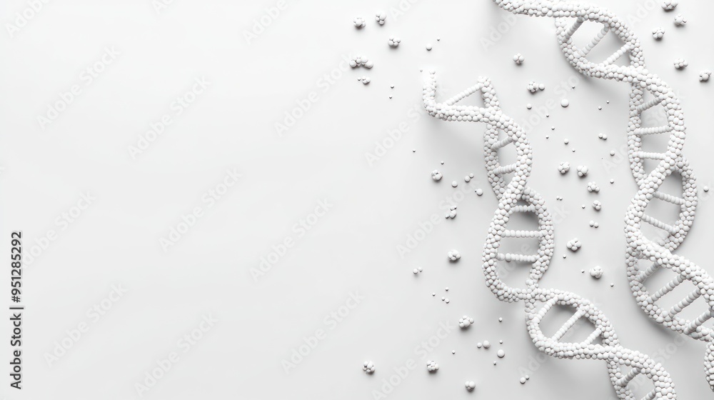 Poster illuminated genetics: 3d render of glowing dna strands on white background in 8k resolution, generat