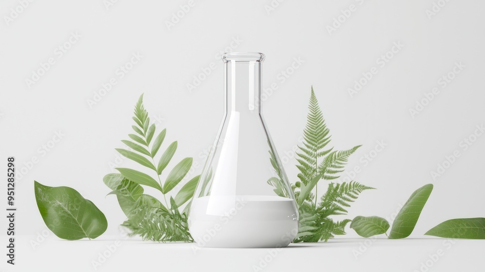 Poster clean and modern 3d render of floating white beaker in high luminosity - 8k quality, generate ai