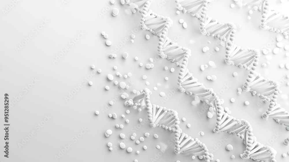 Poster illuminated dna strands on white background - high resolution 3d render, generate ai
