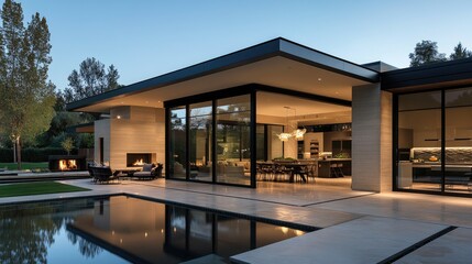 Fototapeta premium A contemporary home with an open space interior and cozy design elements, reflecting modern architectural trends and comfortable living.