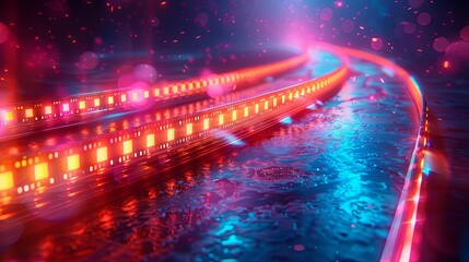 Movie and film festival poster template design with filmstrip modern vintage retro style