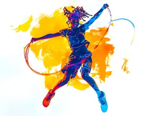 Athletic Youth Performing Dazzling Jump Rope Routine with Vibrant Street Art Mural Backdrop