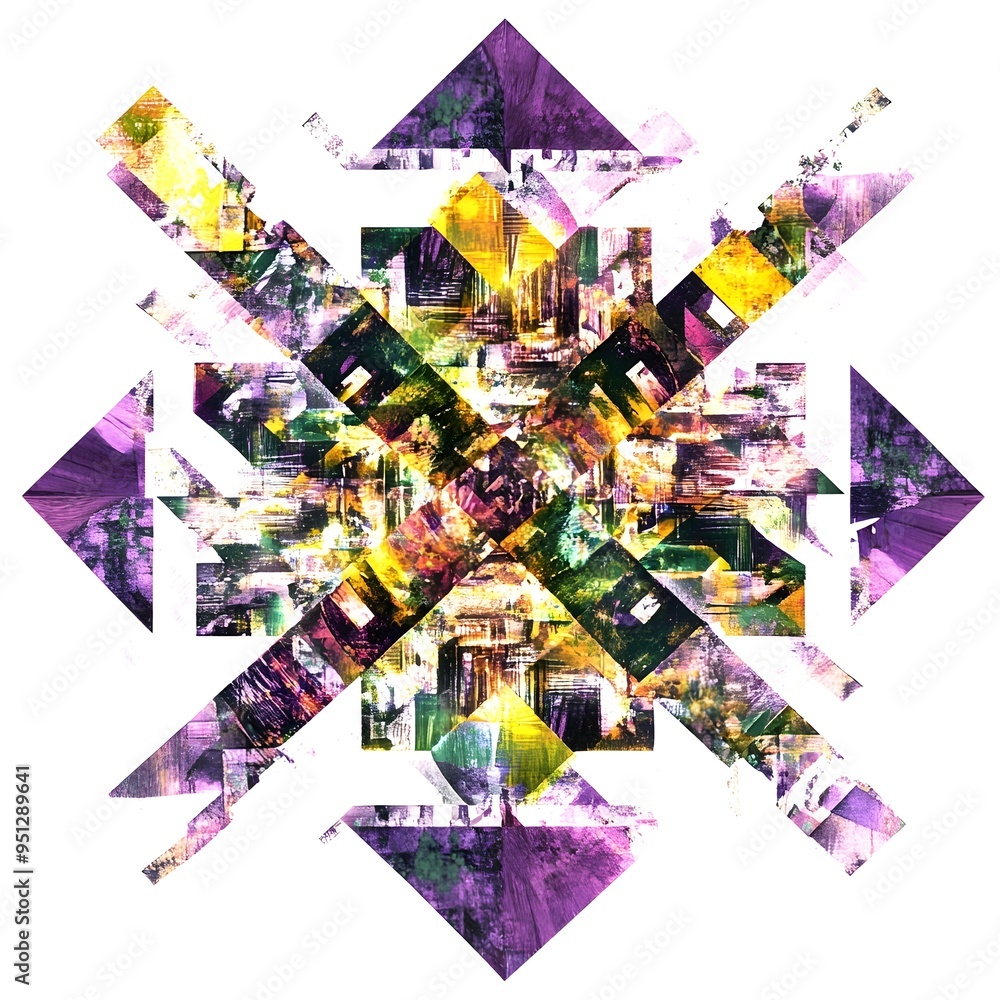 Poster bold and vibrant abstract geometric artwork with overlapping angular shapes and saturated colors