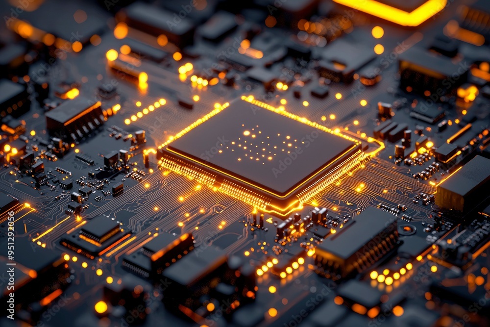 Poster illuminated microchip on a circuit board