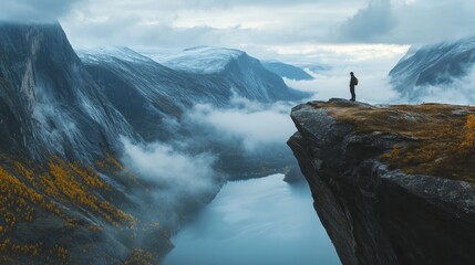 Norway Trolltunga autum landscape with clouds